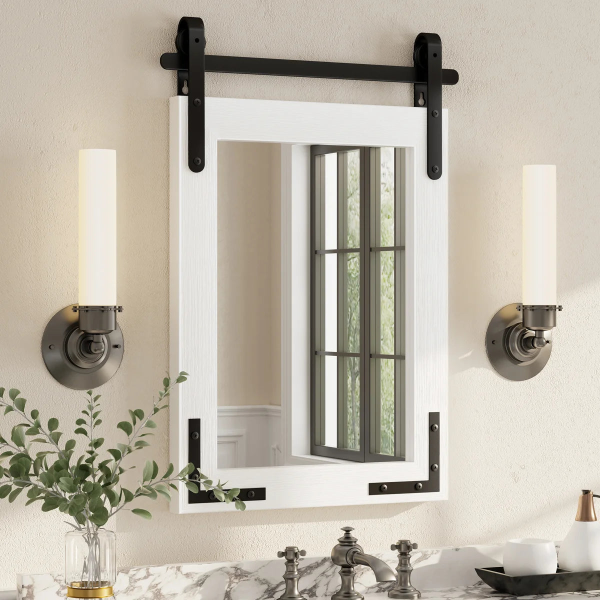 Amara Rustic Farmhouse Solid Wood Framed Tempered Glass Wall Mirror