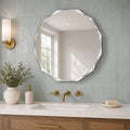 Faceted Frameless Round Bathroom Vanity Mirror with Tempered Glass and Beveled Edge