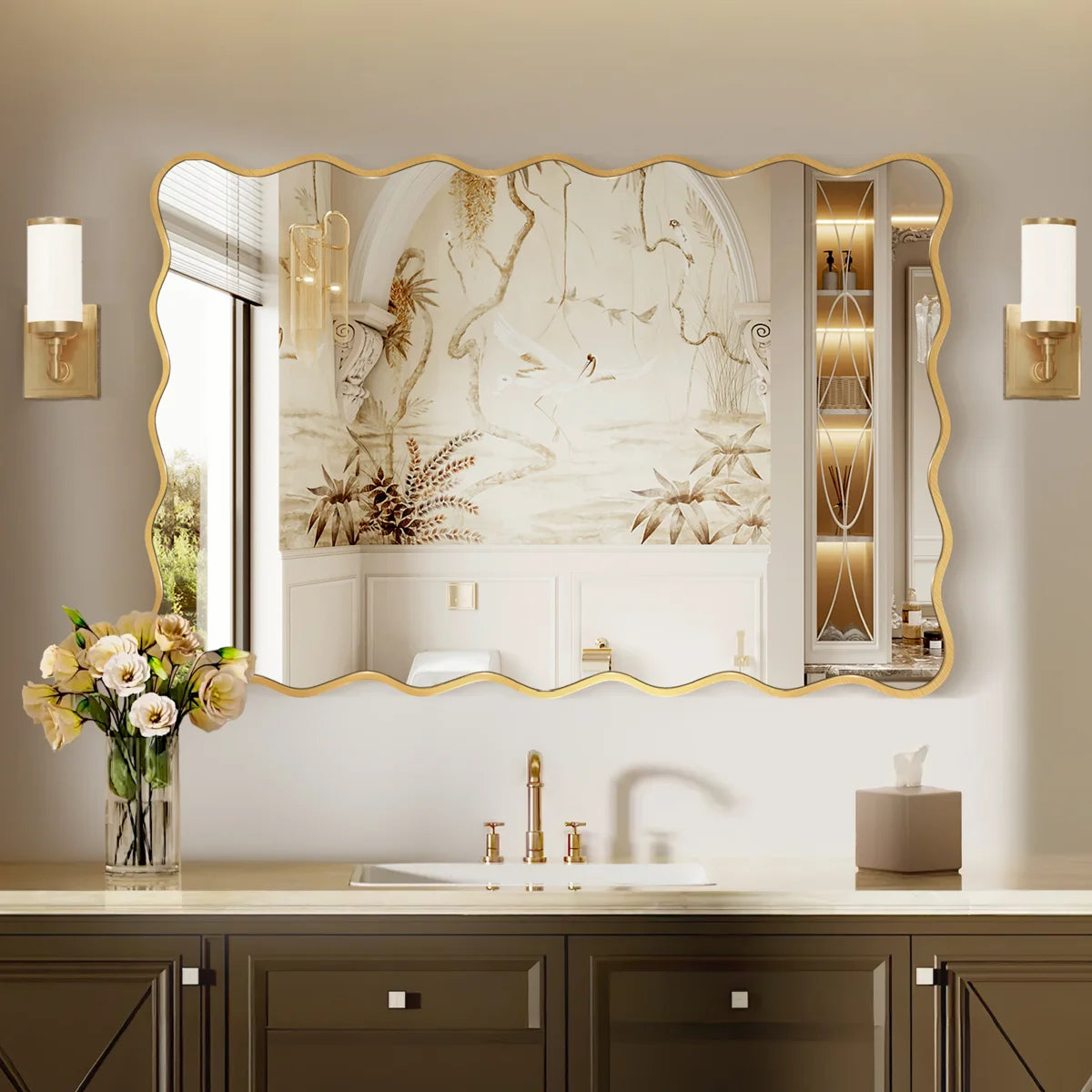 Luxury Rectangular Wavy Metal Framed Mirror