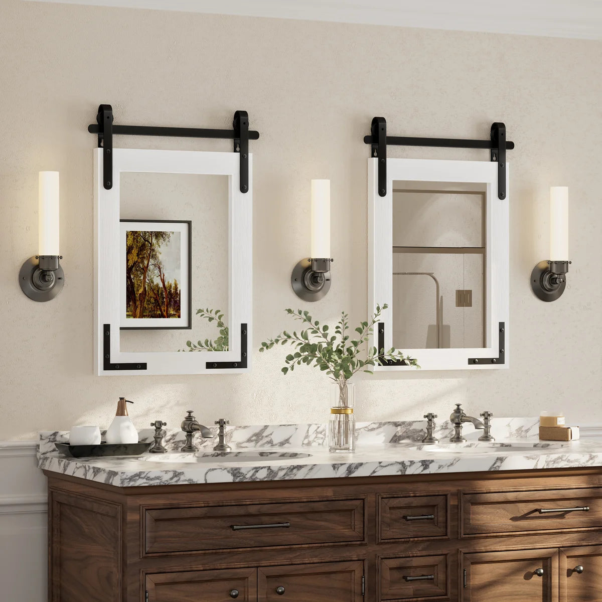 Amara Rustic Farmhouse Solid Wood Framed Tempered Glass Wall Mirror