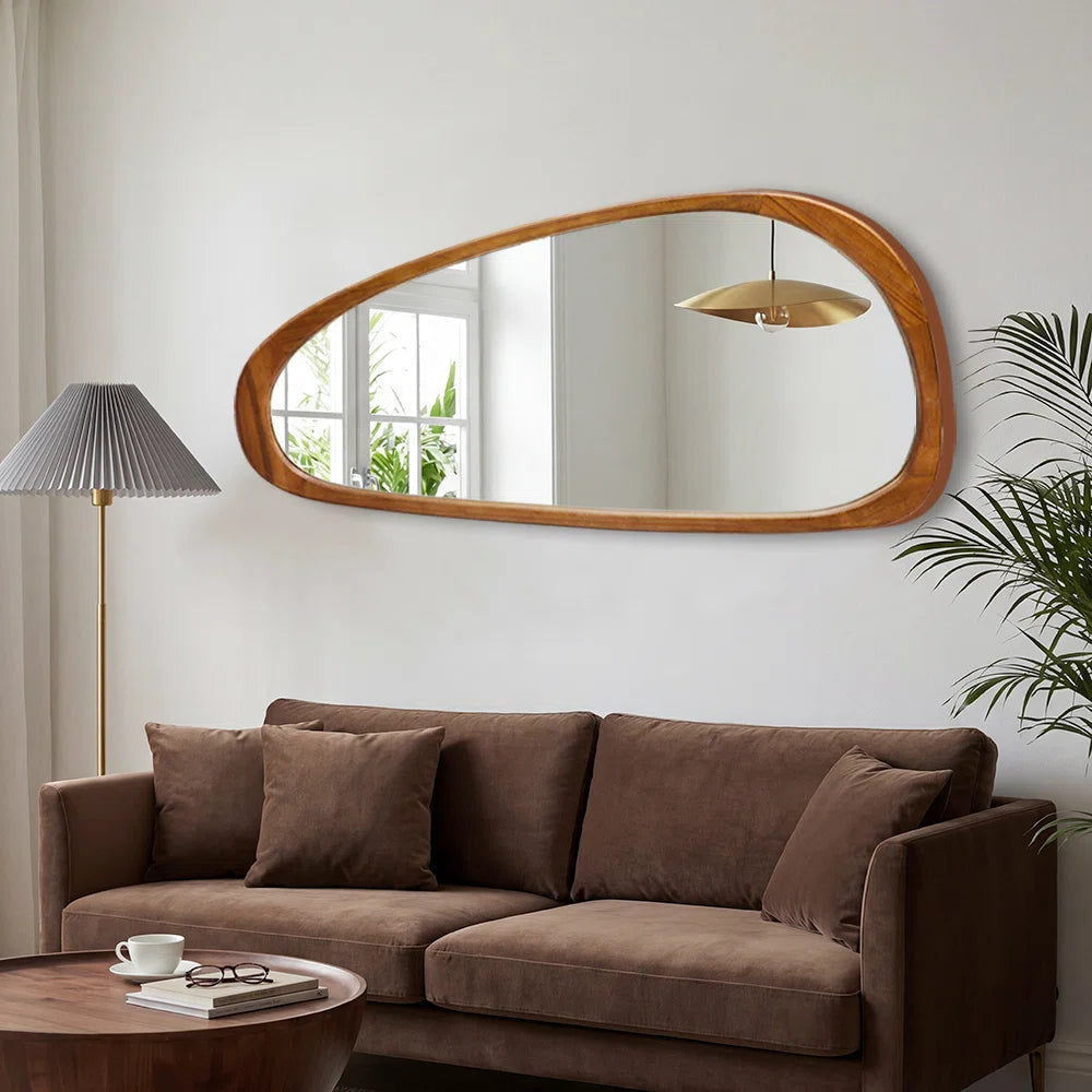 Asymmetrical Wood Framed Accent Wall Mirror