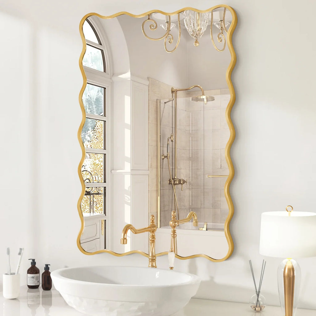 Luxury Rectangular Wavy Metal Framed Mirror