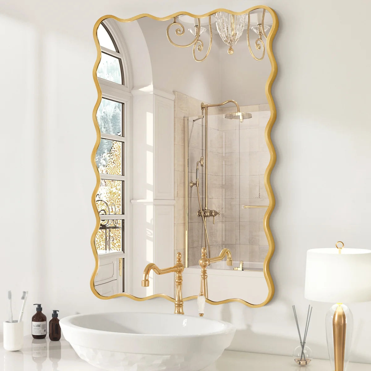 Luxury Rectangular Wavy Metal Framed Mirror