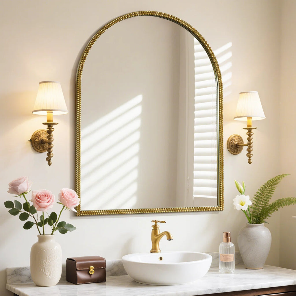 Antique Mirror with Metal Frame – Arched Beaded Wall Mirror