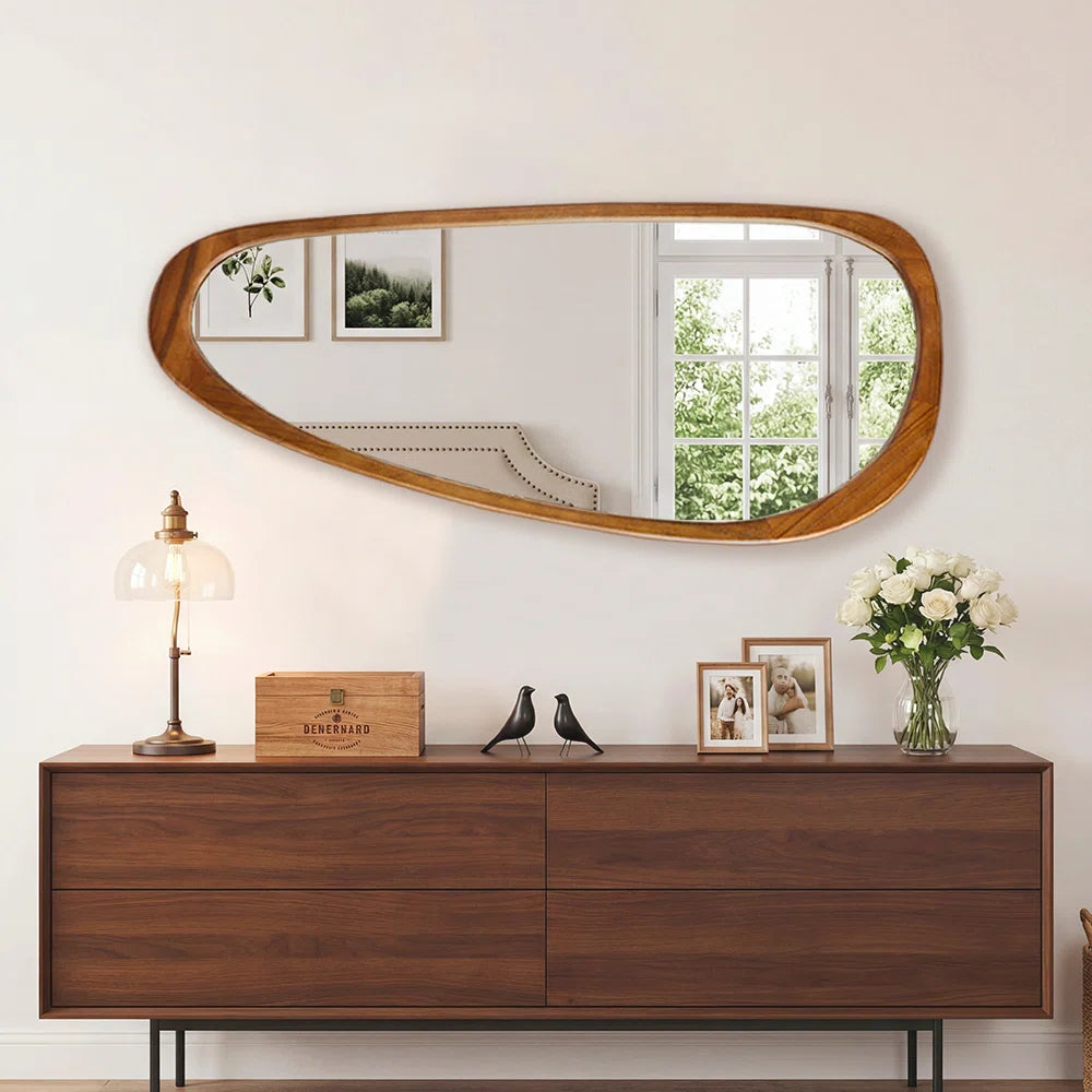 Asymmetrical Wood Framed Accent Wall Mirror