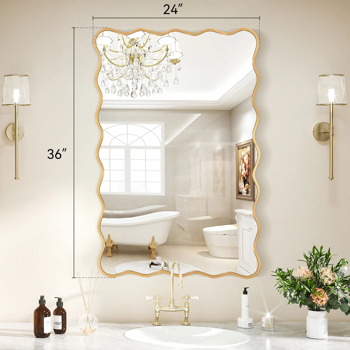 Luxury Rectangular Wavy Metal Framed Mirror