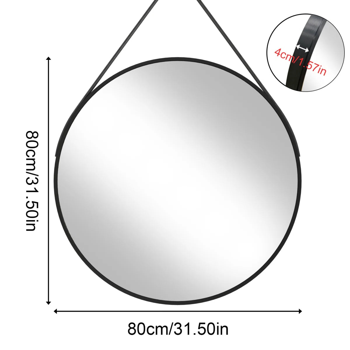 32'' Round Coastal Wall Mirror Brushed Black Aluminum Frame