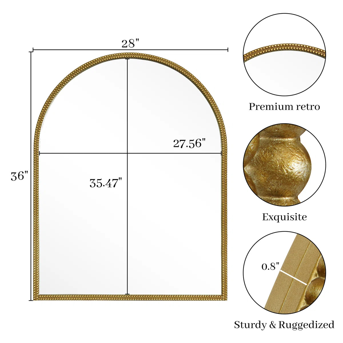 Antique Mirror with Metal Frame – Arched Beaded Wall Mirror