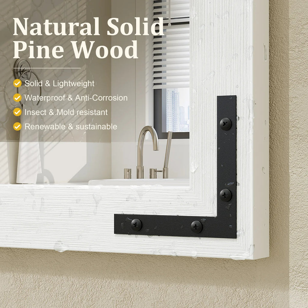 Amara Rustic Farmhouse Solid Wood Framed Tempered Glass Wall Mirror