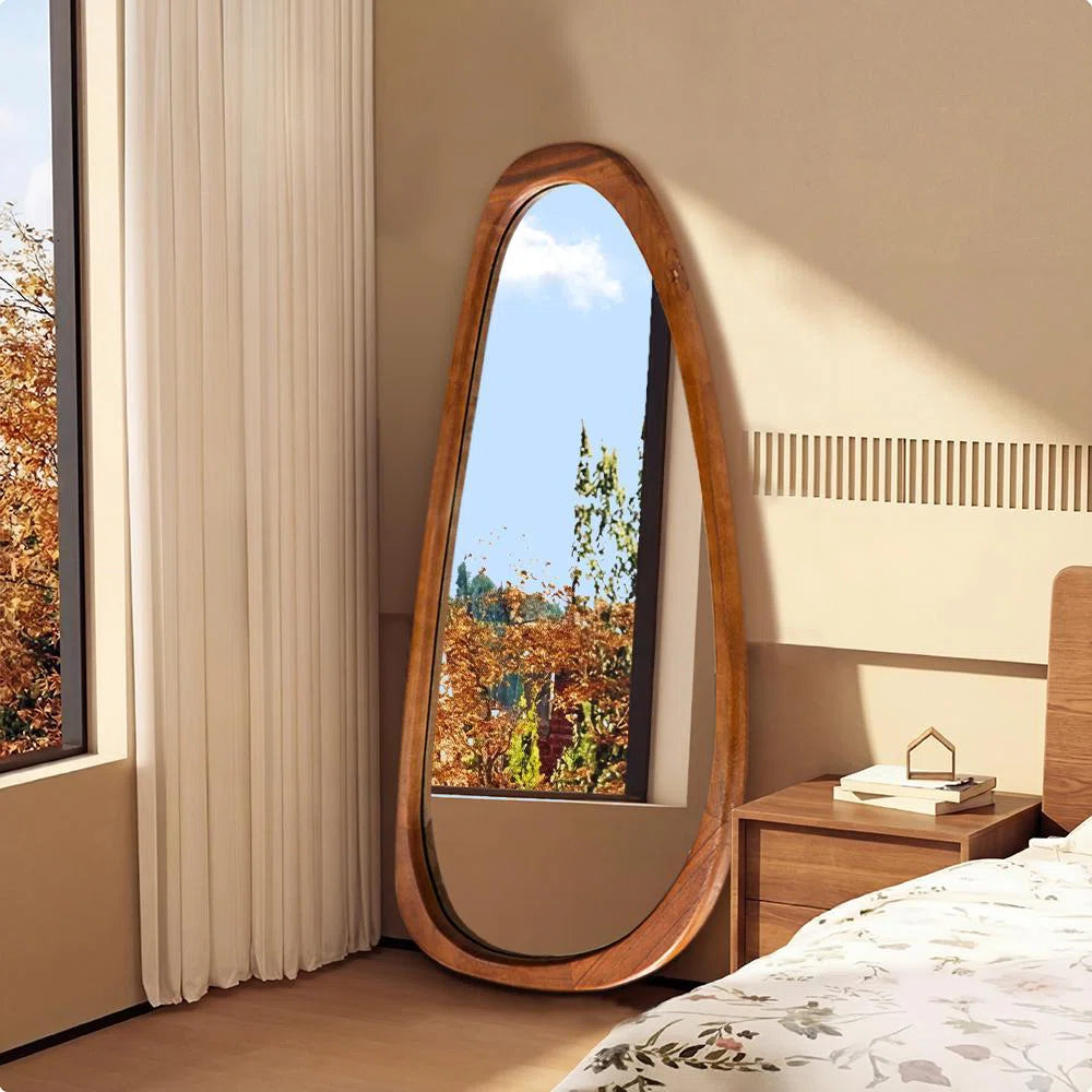 Asymmetrical Wood Framed Accent Wall Mirror