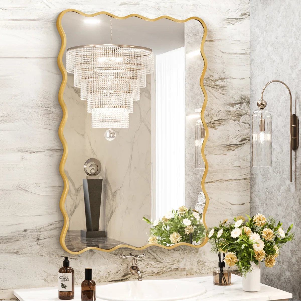 Luxury Rectangular Wavy Metal Framed Mirror