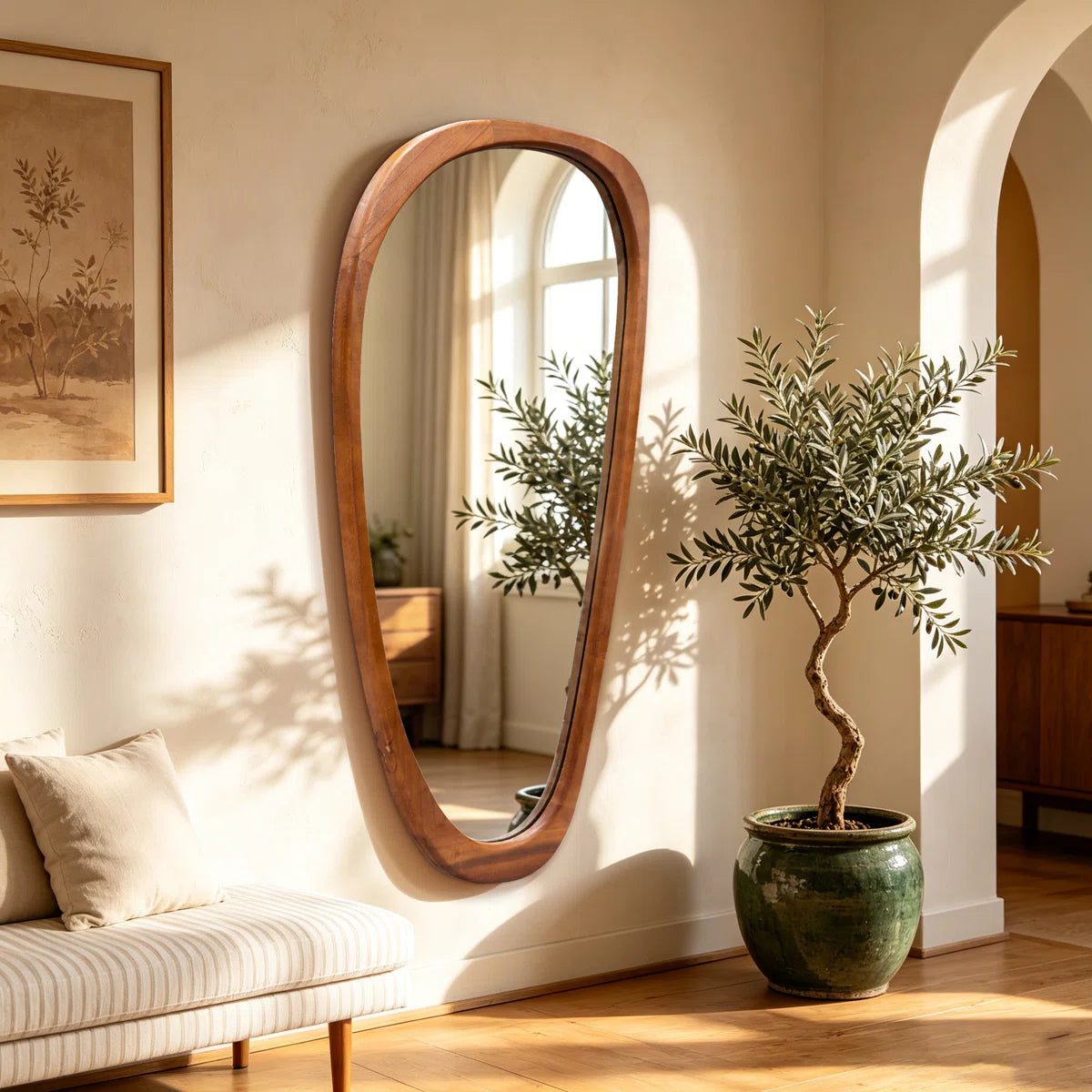 Asymmetrical Wood Framed Accent Wall Mirror