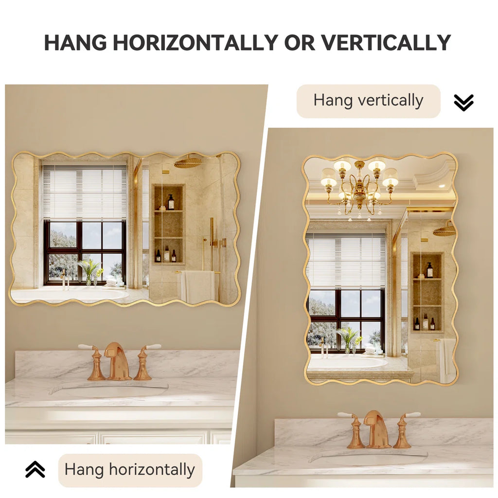 Luxury Rectangular Wavy Metal Framed Mirror